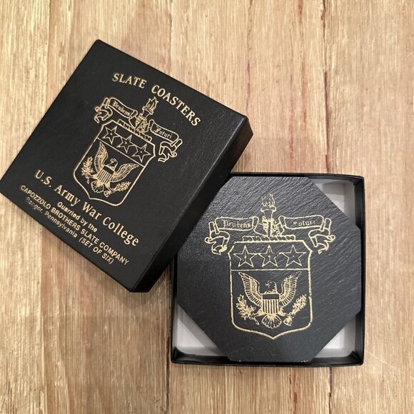 U.S Army War College Slate Coasters Set of 6 - Black & Gold Capozzolo Brothers - Picture 1 of 6